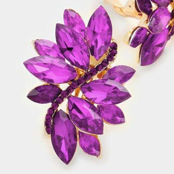 Swirl Purple Marquise Crystal Clip On Earrings NWT - Picture 3 of 6